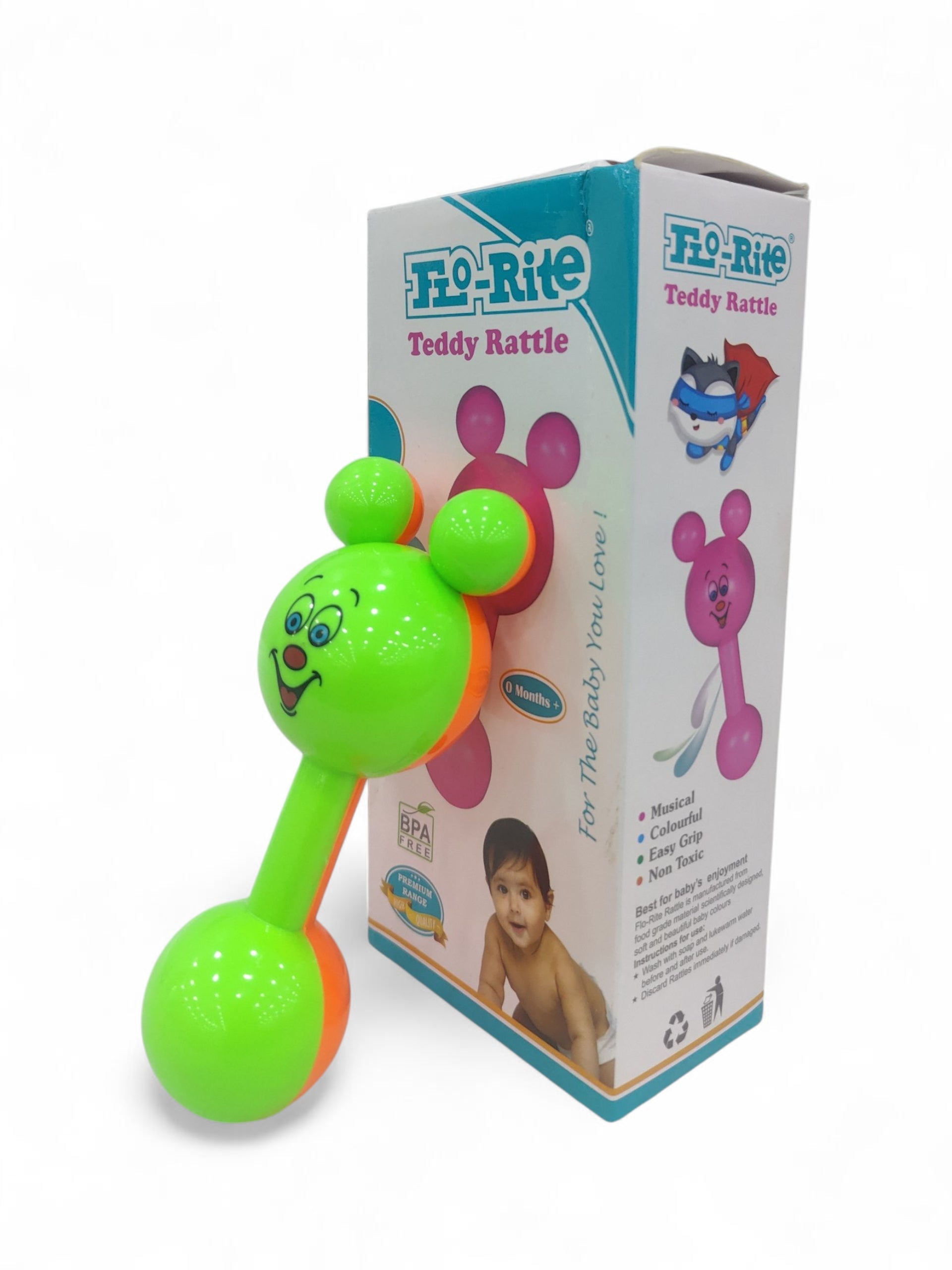 FLO RITE TEDDY RATTLE GREEN FLO RITE TEDDY RATTLE GREEN